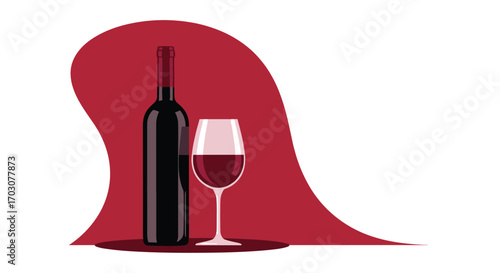 A rich dark red wine bottle stands proudly next to a filled glass of delicious wine a perfect pairing for a sophisticated evening