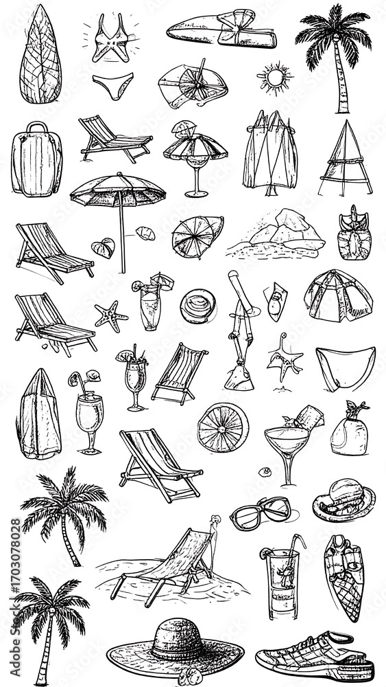 Obraz premium Hand-drawn beach vacation items