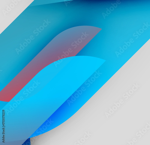 Abstract composition. Blue, purple gradients create flowing shapes. Minimalist design, smooth transitions, modern aesthetic. Light reflects softly.
