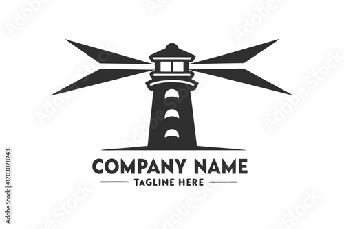 Simple Minimalist Lighthouse Design Icon with Projector Beams on White