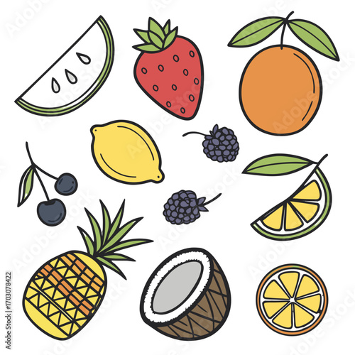 Hand drawn fruits, vector illustration