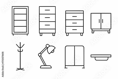 Minimalist line icons of office storage and auxiliary furniture
