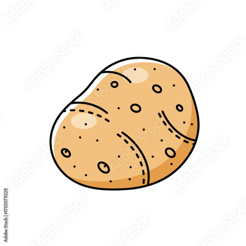 A single potato with a light brown skin and dark spots.