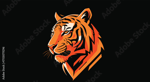 Vibrant orange tiger head profile majestic big cat wild animal art design