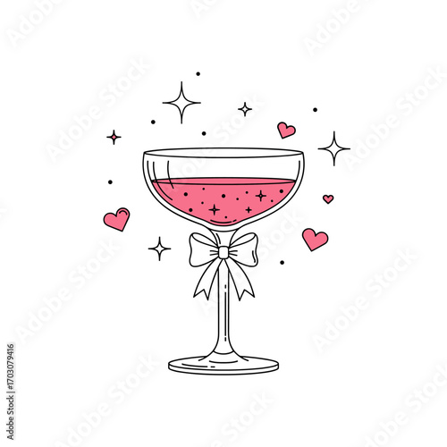 Elegant Pink Cocktail with Hearts and Stars.