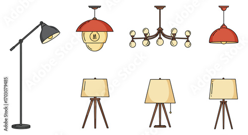 various lamps and lighting fixtures displayed in a row