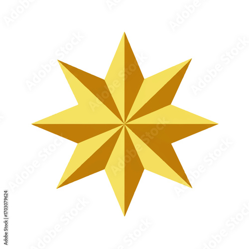 Golden EightPointed Star Icon Symbol.