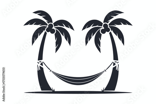 Summer Red Hammock with Palm Trees on White Background