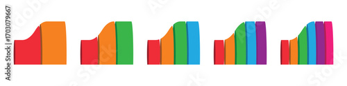 Colorful bottleneck progress infographic chart for business growth, marketing strategy, and data visualization. 2, 3, 4, 5, and 6 parts