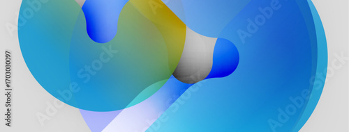 Abstract fluid shapes overlap, creating vibrant blue, yellow gradients. Smooth transitions suggest movement, depth. Minimalist design.