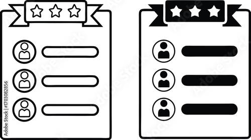 Leaderboard Icons. Black and White Vector Illustration. List That Displays Names and Achievements of the Top Participants of a Competition or Game. Reward Concept

