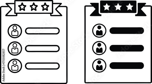 Leaderboard Icons. Black and White Vector Illustration. List That Displays Names and Achievements of the Top Participants of a Competition or Game. Reward Concept

