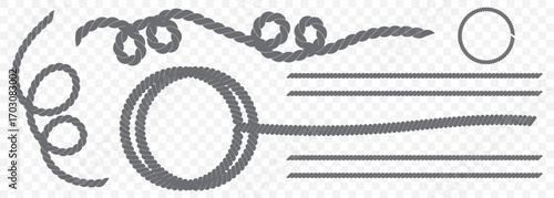 Wavy rope curve set. Repeating hemp cord stripes collection. Wavy loop tie braid bundle. Seamless black and white plait pattern. Vector marine twine design elements for banner, poster, frame, border. 