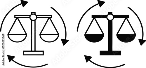 Legal Process Icons. Black and White Vector Illustrations. Hand on the Book of Laws. The Procedure Established by Law, Within Which the Court Considers and Resolves Disputes

