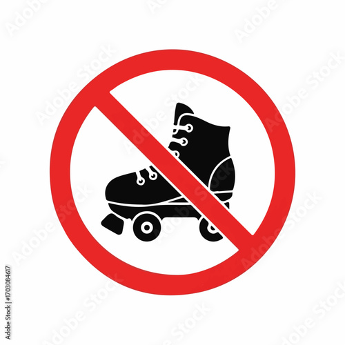 A red circle-and-slash graphic prohibits roller skating, conveying a clear message of restriction.