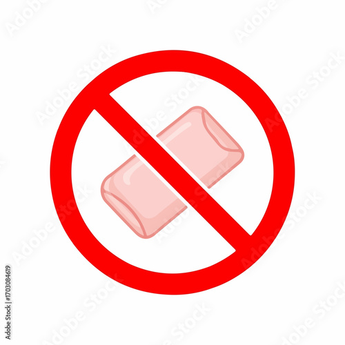 A red circle with a diagonal line prohibits a pink bandage, conveying a message of restriction or warning.
