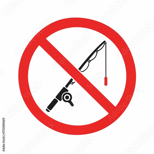 A red circle with a diagonal line through a fishing rod graphic indicates a strict "no fishing" rule.