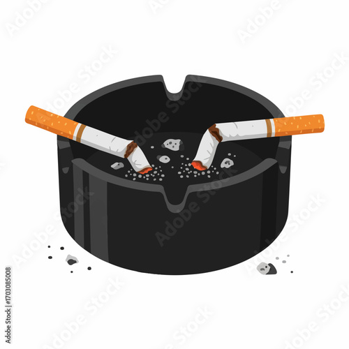 Two extinguished cigarettes rest in a black ashtray, their embers glowing faintly against the dark background, conveying a sense of quiet contemplation.