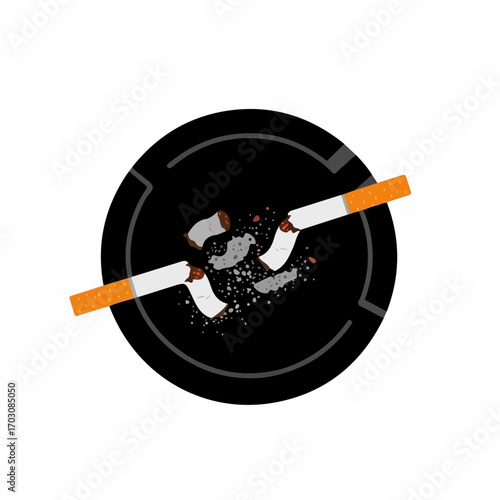 Two extinguished cigarettes rest in a black ashtray, their ash scattered around them, conveying a sense of finality and contemplation.