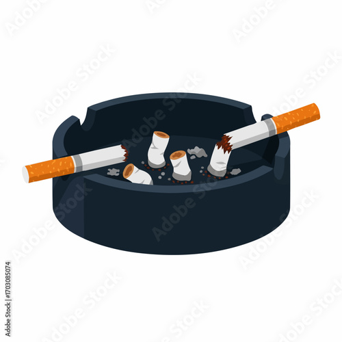 A dark ashtray overflows with extinguished cigarettes, their butts and ash creating a somber, still-life scene.