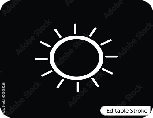 A clean, minimal line art icon of the sun, representing sunny weather and daylight. Perfect for web design, app user interfaces, and digital projects.