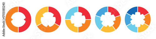 Donut chart infographic for business data, marketing shares and financial analytics. 2, 3, 4, 5, and 6 parts