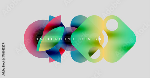 Abstract colorful shapes overlap, creating dynamic visual effect. Text reads background design centered within composition. Minimalist style.