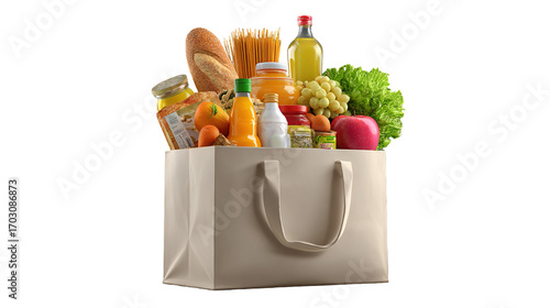 groceries in a bag isolated on transparent white background