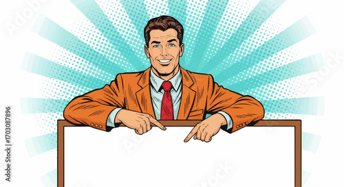businessman holding a banner