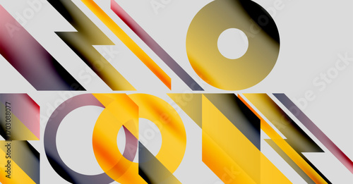 Abstract geometric composition. Overlapping shapes, vibrant colors, dynamic angles create modern visual experience. Minimalist design.