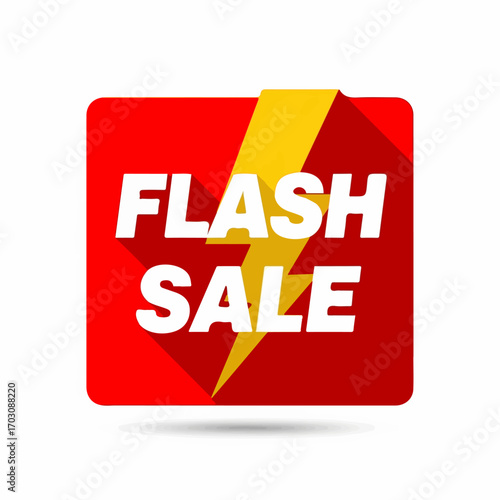 A vibrant red square announces a Flash Sale, depicted with a bold yellow lightning bolt, conveying urgency and excitement.