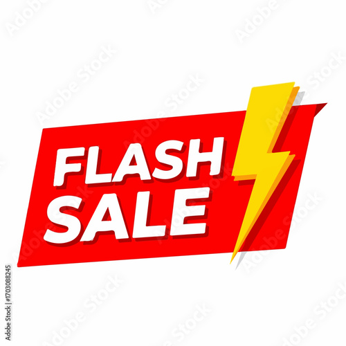 A red banner announces a flash sale with a yellow lightning bolt, conveying urgency and excitement.