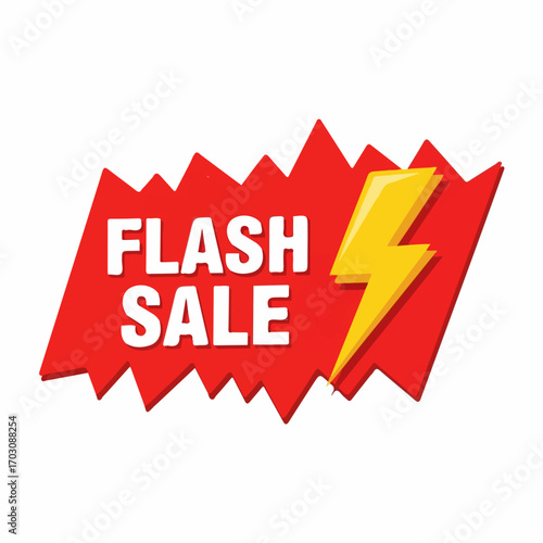 A red, jagged banner announces a flash sale, energized by a vibrant yellow lightning bolt.