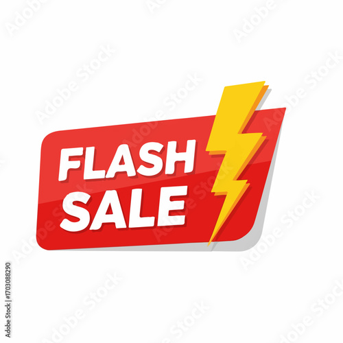 A red banner announces a flash sale, energized by a vibrant yellow lightning bolt, conveying urgency and excitement.