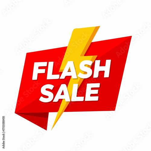 A red banner announces a flash sale, energized by a yellow lightning bolt, conveying urgency and excitement.