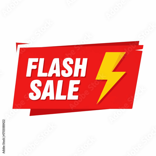 A red banner announces a flash sale with a bold lightning bolt graphic, conveying urgency and excitement.