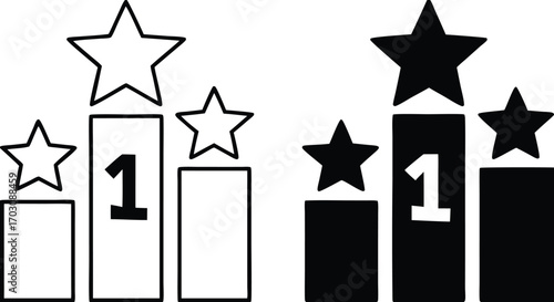 Ranking Icons. Black and White Vector Illustration. First Place In Competition. Importance or Popularity Assessment. Reward Concept

