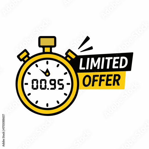 A yellow stopwatch displays 95 seconds remaining, announcing a limited-time offer with urgency.