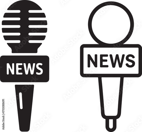 Two news microphones silhouette isolated on white background.