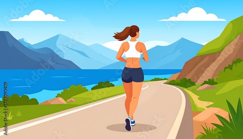 Woman running on a scenic road (1)