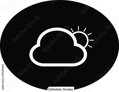 A minimalist line art vector icon showing a sun behind a cloud, representing partly cloudy weather. Ideal for web design, app user interfaces, and digital projects.