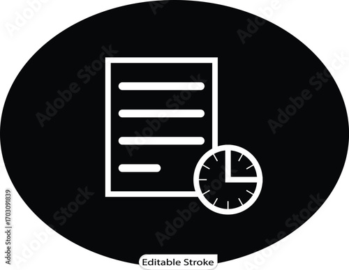 A simple icon showing a document with a clock overlay. Ideal for project management apps, task lists, and deadline reminders.