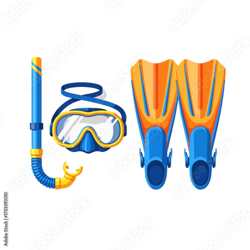 Snorkeling Gear Set - Blue Mask, Snorkel, and Orange Fins for Underwater Exploration.