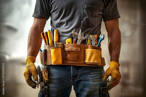 Construction worker with tool belt.