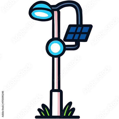 Modern solar-powered street lamp illustration with a clean design, symbolizing eco-friendly urban lighting solutions