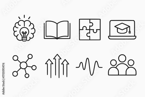 Minimalist line icons of education and knowledge concepts