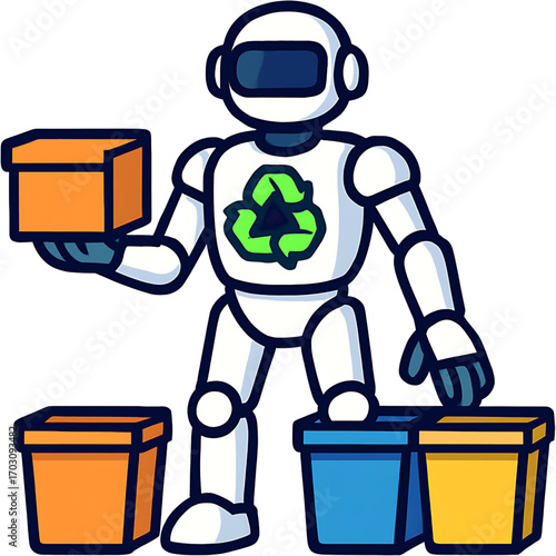 An innovative robotic assistant efficiently sorts waste into designated recycling bins, promoting sustainable environmental practices and contributing to a cleaner future