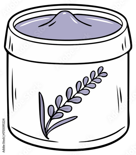 Cartoon illustration of an open jar with lavender scented cosmetic cream