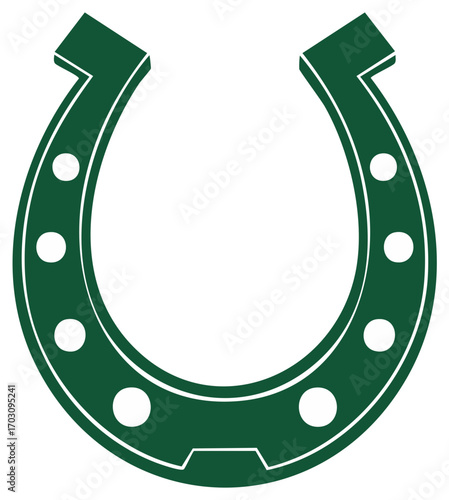 Dark Green Horseshoe with White Accents Symbolizing Luck and Equine