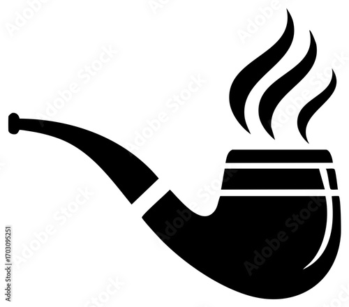 Smoking pipe illustration with rising smoke in black silhouette